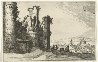 Utsikt over Roma fra Monte Pincio Romerske ruiner og kystlandskap (serie 1) (serietittel)