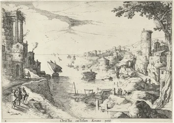 Landskap med nattverden på Emmaus Christus castellum Emaus petit (tittel på objekt) Italienske landskap med bibelske scener (serietittel)