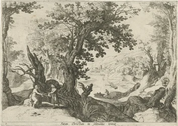 Landskap med Kristi fristelse Satan Christum in solitudine tentat (tittel på objekt) Italienske landskap med bibelske scener (serietittel)