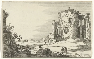 Ruinene av et tempel omgitt av søyler Romerske ruiner og kystlandskap (serie 1) (serietittel)