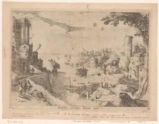 Landskap med Emmausreisende Christ castellum Emaus petit (tittel på objekt) Italienske landskap med bibelske scener (serietittel)