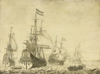 Havlandskap med nederlandske krigsmenn inkludert Drenthe og prinsen Frederick-Henry, ca. 1670 (maleri på panel)