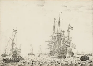 Hollandske skip nær kysten, tidlig på 1650-tallet.