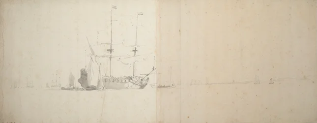 Et nederlandsk skip for anker utenfor land, ca. 1666 (grafitt)