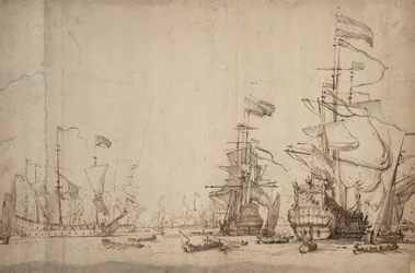 Et krigsråd i den nederlandske flåten Mai 1665, ca. 1674 (penn, brunt blekk, gråvasket)