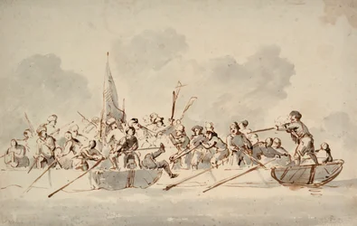 En kamp i båter med barbareske pirater, ca. 1685 (tegning)