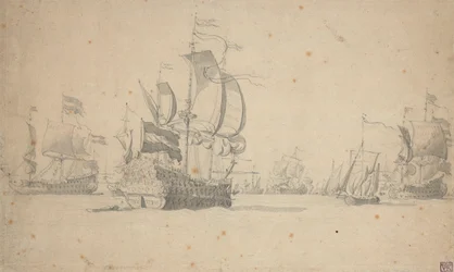 En nederlandsk skvadron som danner slaglinje, mai 1672, ca. 1672 (blyant, vasket)