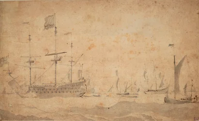 Et engelsk flaggskip for anker, muligens i juni 1673, ca. 1673 (gråvasket)