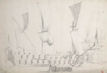 En engelsk fjerderangs i lette lufttrekk, ca. 1681 (grafitt, gråvasket)