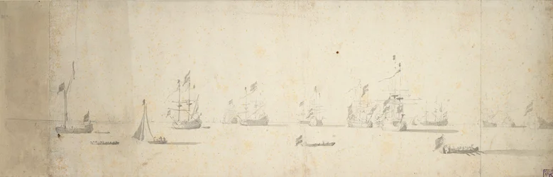 Nederlandske skip for anker utenfor land, ca. 1664 (grafitt, gråvasket)