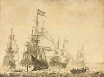 Sjølandskap med de nederlandske krigsmennene