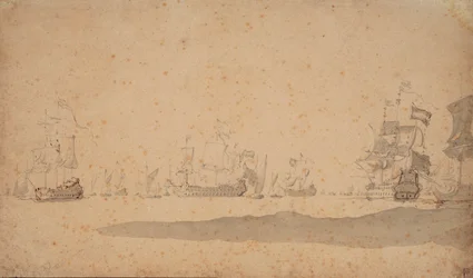 Den nederlandske flåten ligger til, sannsynligvis i mai 1672, ca. 1672 (grafitt, gråvasket)
