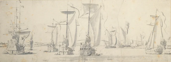 Karl IIs besøk til «Tigeren» i Woolwich: Yachtene runder en sving i elven