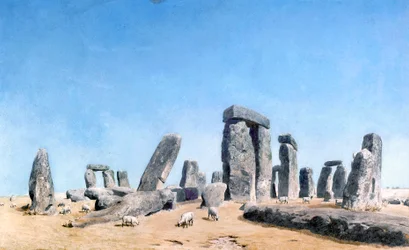 Sauer som beiter ved Stonehenge (akvarell)
