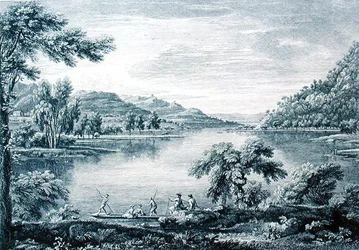 A View of Hawswater, en innsjø nær Banton i Westmoreland, etset og gravert av Chatelin og Muller (gravering)
