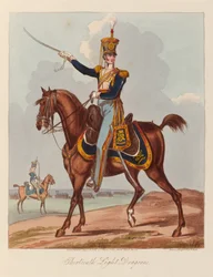 Trettende lette dragoner    (akvatint, farget)
