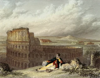 Lord Byron overveier Colosseum (farget gravering)