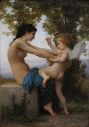En ung jente som forsvarer seg mot Eros, 1880