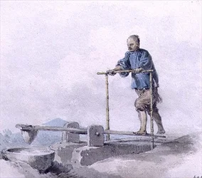 Kinesisk arbeider på jobb (akvarell)