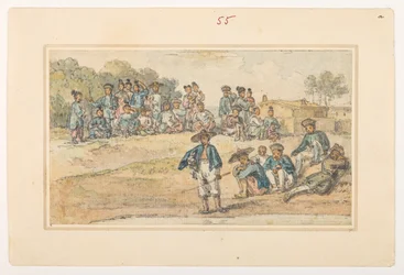 f.11 55 Studier av kinesisk,  fra et album med 372 tegninger av landskap, kystlinjer, kostymer og hverdagsliv laget under Lord Macartneys ambassade til keiseren av Kina, mellom 1792 og 1794 (blyant og akvarell på papir)