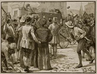 Angrep på Sir Charles Wetherell i Bristol, illustrasjon fra 