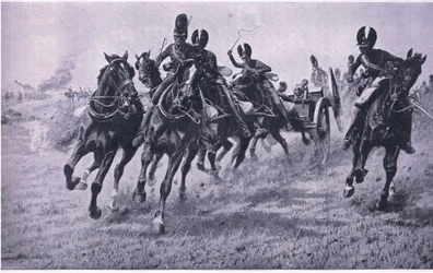 Guns to the front: Waterloo 18. juni 1815, illustrasjon fra British Battles on Land and Sea, 1915