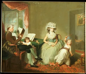 Et gruppeportrett av Mr. og Mrs. Hayward med barna deres, Mathilda og George, ca. 1789