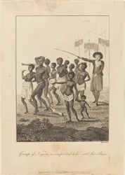 Gruppe svarte mennesker, importert for å bli solgt som slaver, 1793.