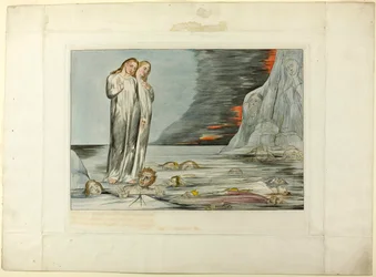Forrædernes sirkel; Dantes fot slår Bocca degli Abbate. Inferno, Canto XXXII
