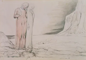 The Circle of the Traitors, illustrasjon fra Canto 32 av 'Inferno' fra 'The Divine Comedy' av Dante Alighieri (1265-1321) (penn og blekk, blyant, akvarell på papir)