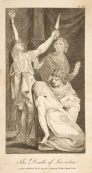 The Death of Lucretia, fra Allens nye og upartiske romerske historie, pub. 1797 (gravering)
