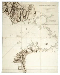 Plan over havnen, fortet, byen og omgivelsene til Fort Royal på Martinique