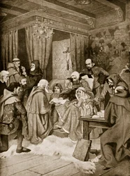 Robert Bruce gir et charter, 1329, illustrasjon fra 