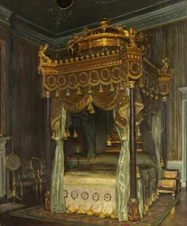 State Bed at Osterley Park (olje på lerret)