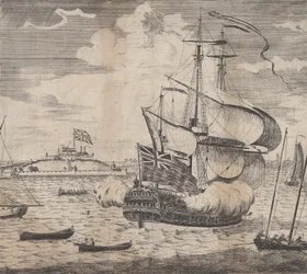 En utsikt over Castle William av Boston i New England, tidlig på 1700-tallet.