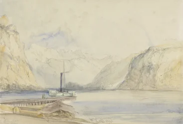 Wallenstadt, fra Wesen, Sveits (blyant og wc på papir)