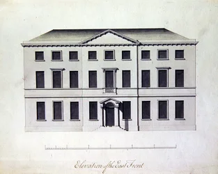 Design for Enville Hall i Staffordshire, ca. 1770 (penn og blekk med gråblå vasker)