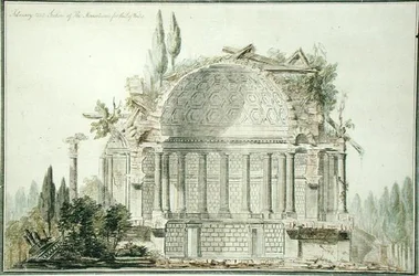 Design for et ødelagt mausoleum for prinsen av Wales (1738-1820) 1752 (penn, blekk og akvarell på papir)