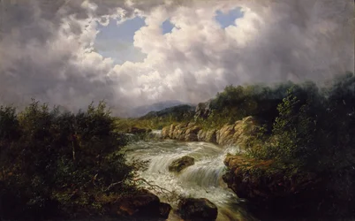 The Falls of Tamahaka, Cherokee County, North Carolina, ca. 1860-70 (olje på lerret)