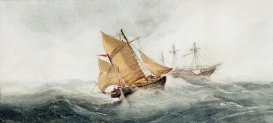 Nærmer seg vraket, 1837 (wc und gouache på papir)