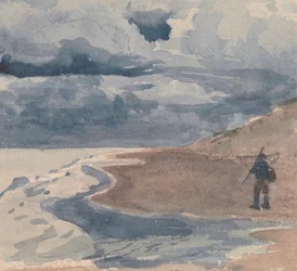 Landskap med mannen på stranden
