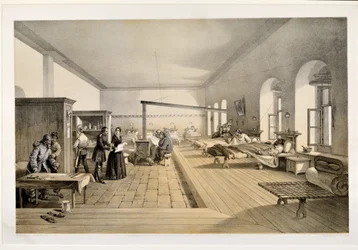 En avdeling på sykehuset i Scutari, gravert av E. Walker, 1856