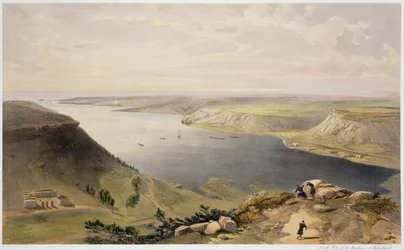 North Side of the Harbor of Sebastopol, tallerken fra "The Seat of War in the East", pub. av Paul und Dominic Colnaghi und Co., 1856