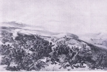 Andre anklage fra vaktene, da de tok tilbake de to pistolbatteriene i slaget ved Inkerman, illustrasjon fra British Battles on Land and Sea, 1915