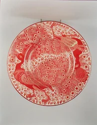 Rubin- og gullusterfat dekorert med to påfugler, malt av Charles Passenger, ca. 1890