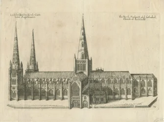 Lichfield Cathedral - South View: kobberplategravering, nd [?midten av 1600-tallet]