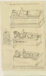 Tamworth Church - Tombs: sporing i blekk, og [?1600-tallet] (tegning)