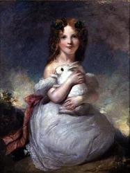 Portrett av Dora Louisa Grant som holder en kanin