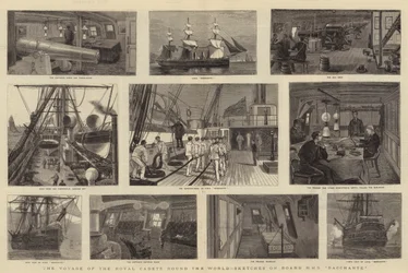 Reisen til de kongelige kadettene jorden rundt, skisser om bord på HMS Bacchante