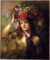 Frøken Lewis som blomsterpike (olje på lerret)